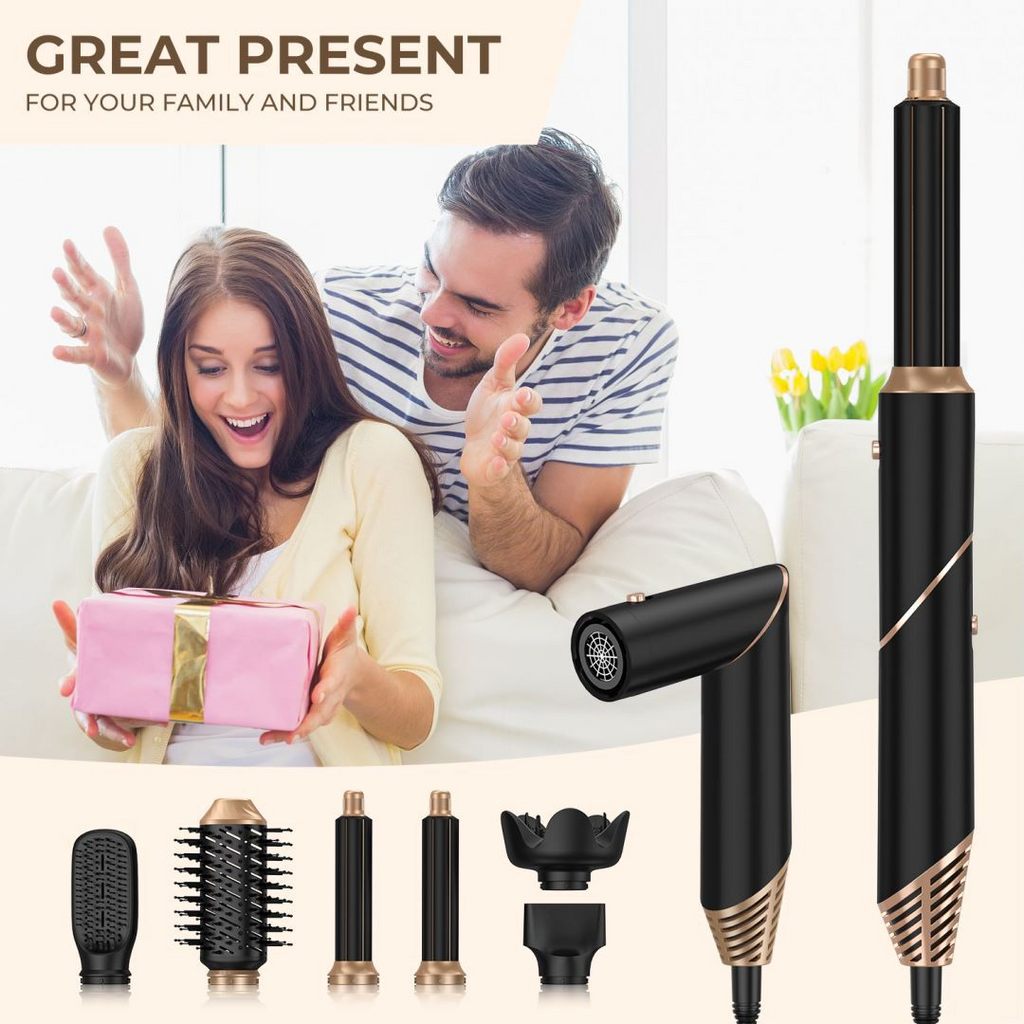 Air Sculpt 6-in-1 Hot Air Brush Set, Multi-Styler for Salon Blowouts, Defined Curls, Volume Boost & Frizz-Free Straightening,