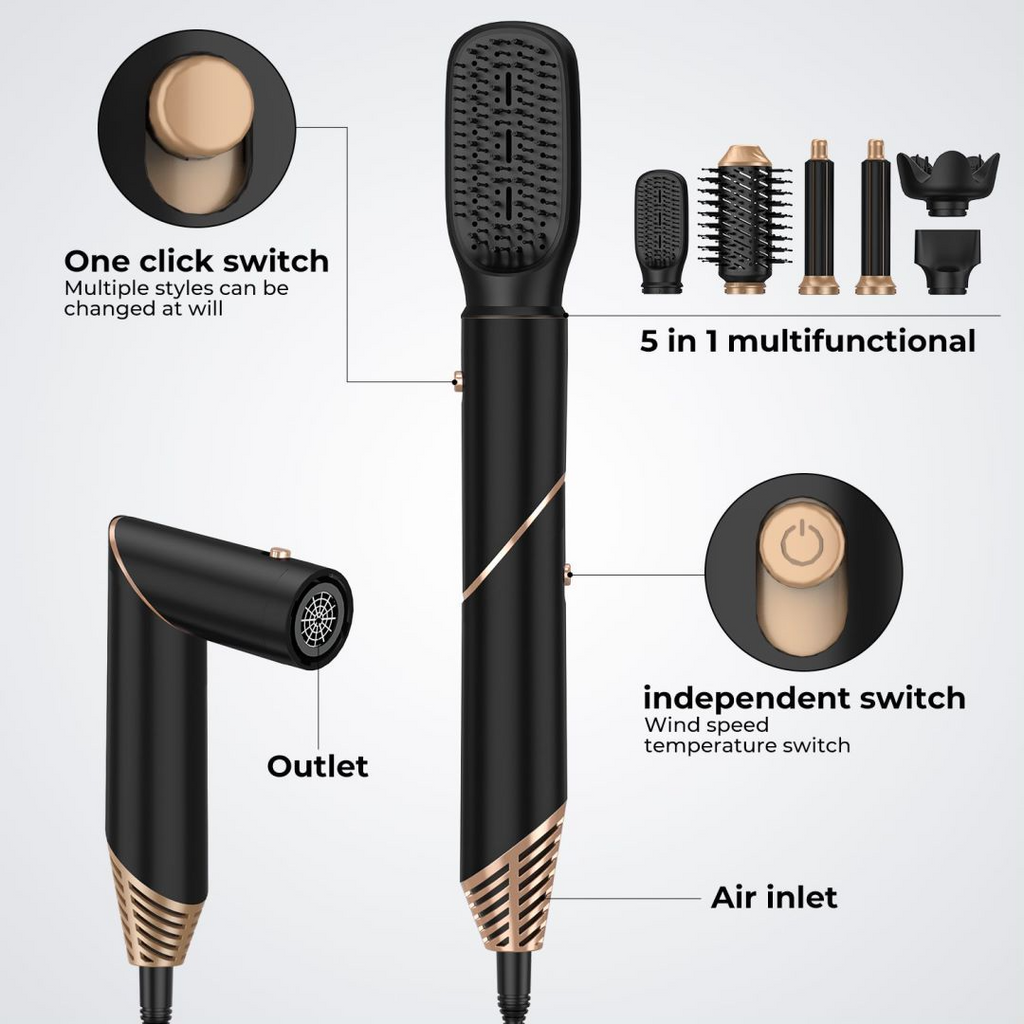 Air Sculpt 6-in-1 Hot Air Brush Set, Multi-Styler for Salon Blowouts, Defined Curls, Volume Boost & Frizz-Free Straightening,