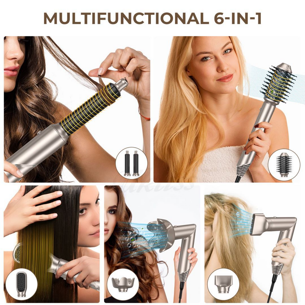 Air Sculpt 6-in-1 Hot Air Brush Set, Multi-Styler for Salon Blowouts, Defined Curls, Volume Boost & Frizz-Free Straightening,