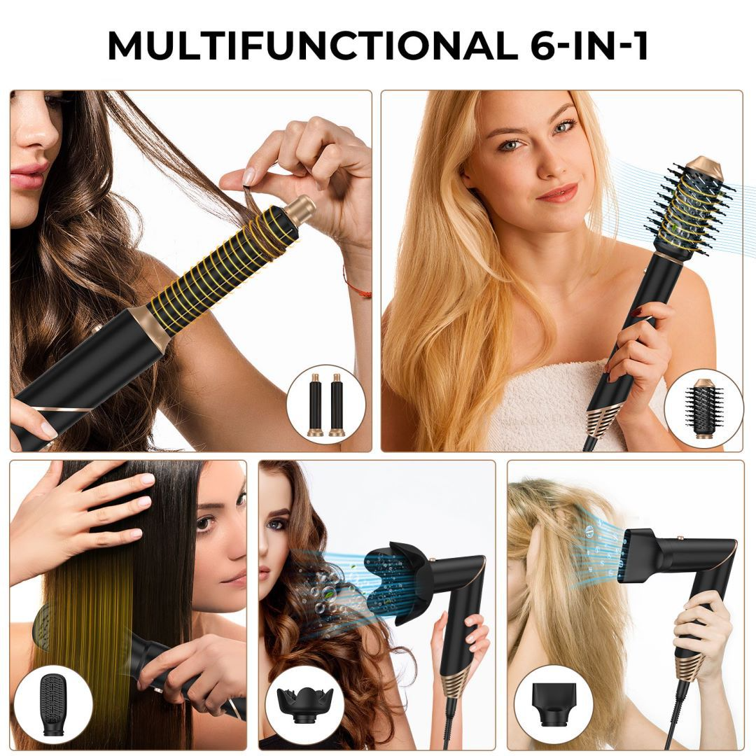 Air Sculpt 6-in-1 Hot Air Brush Set, Multi-Styler for Salon Blowouts, Defined Curls, Volume Boost & Frizz-Free Straightening,